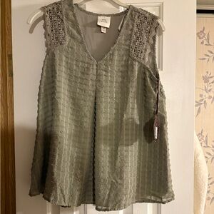 Knox Rose Olive Lace-Shoulder Sleeveless Camisole